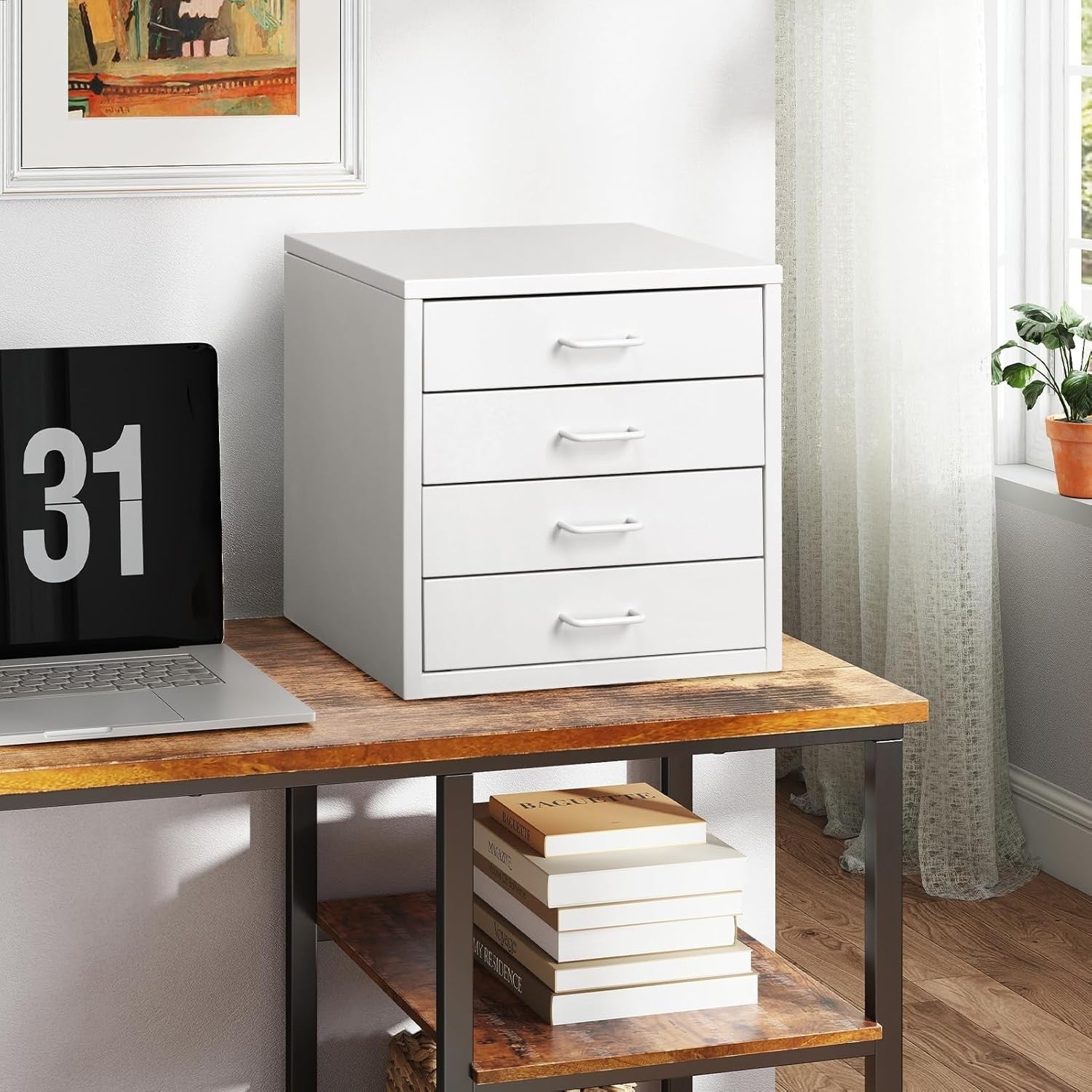 Desktop A4 Filing Cabinet 4 Drawer Metal Storage Organizer Office Unit