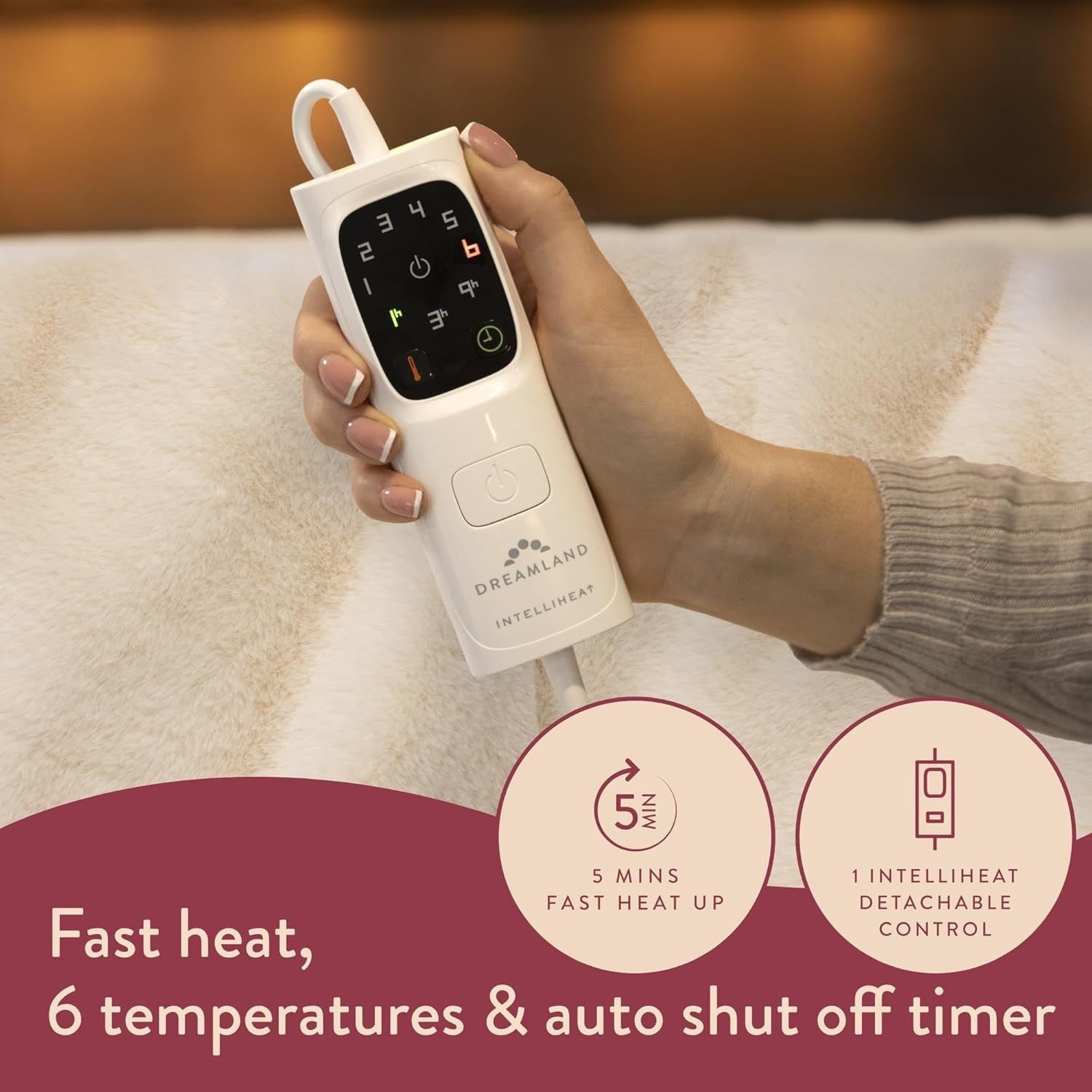 Electric Heated Throw Blanket 160x120cm Faux Fur 6 Heat Settings Timer