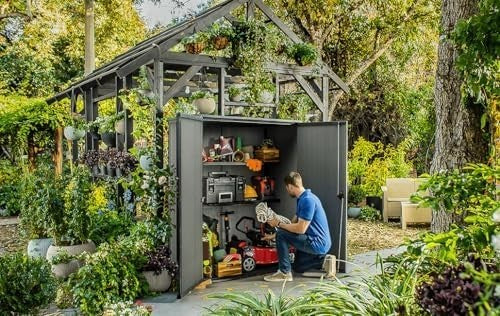 Keter Outdoor Garden Storage Shed 1400L Weatherproof Lockable Box Grey 170cm