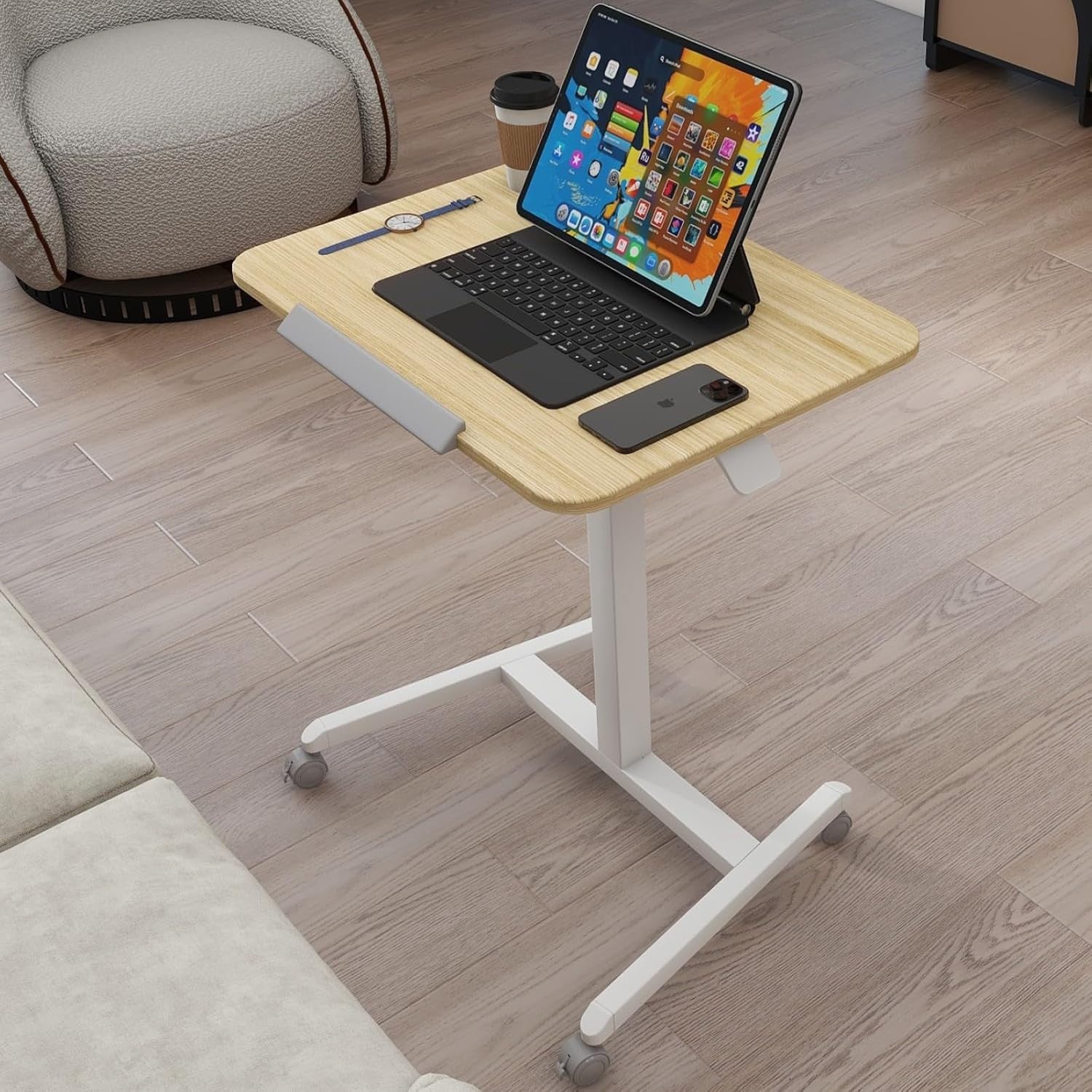 Adjustable Standing Desk Laptop Table with Wheels Mobile Overbed Workstation