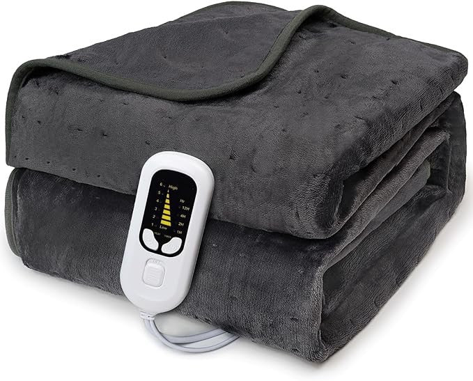 Electric Heated Throw Blanket 130x180cm Flannel 12H Timer 6 Heat Levels
