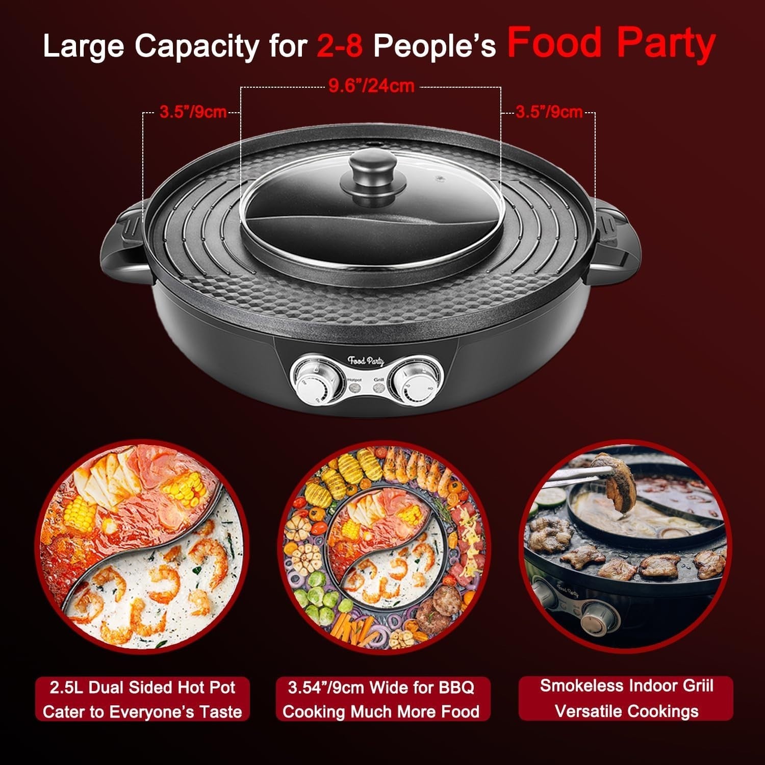 Electric Hot Pot BBQ Grill 2-in-1 2200W | Non-Stick Shabu Shabu Cooker 42cm