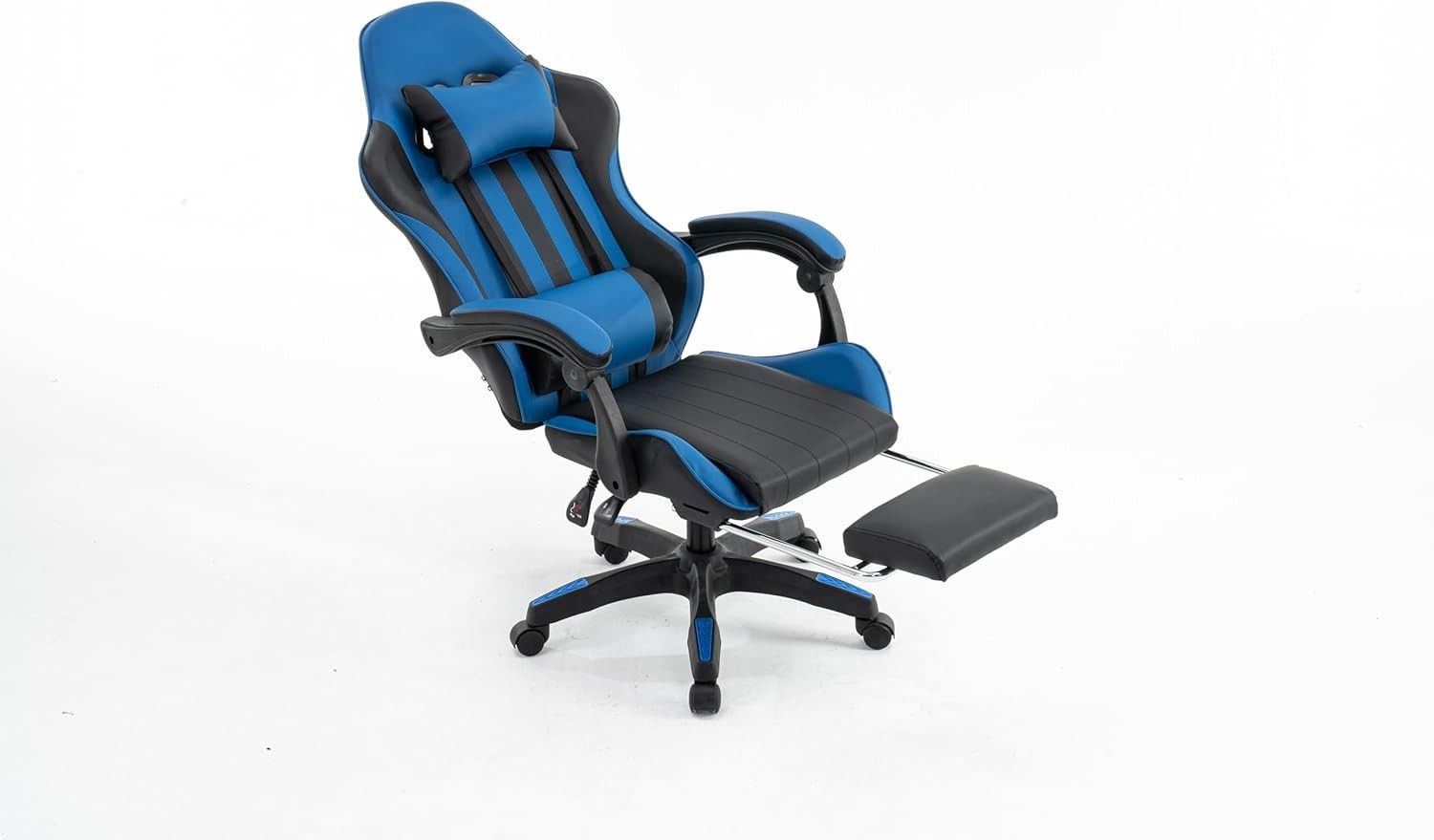 Gaming Chair Blue Faux Leather Office Desk Swivel Adjustable Height Armrest Foot
