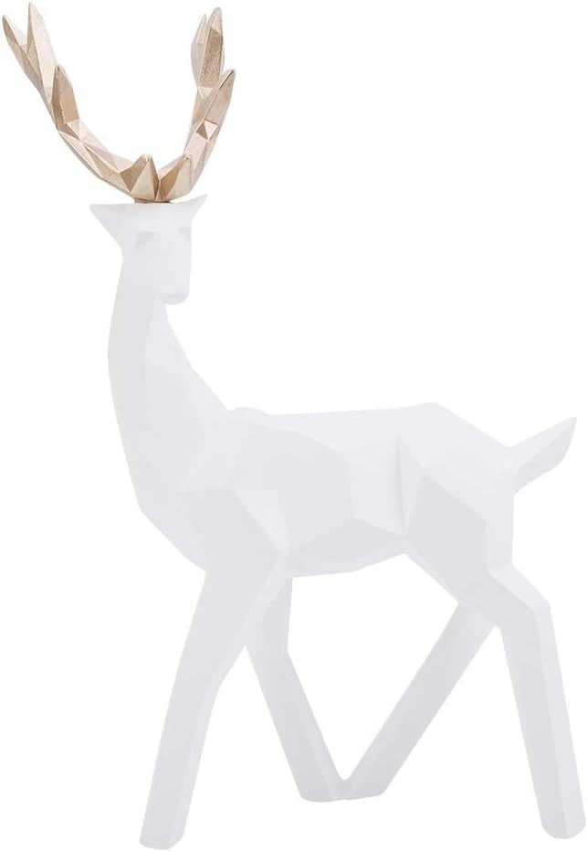 White Reindeer Ornament Set 2PCS • Modern Deer Statues Resin Home Decor Gift