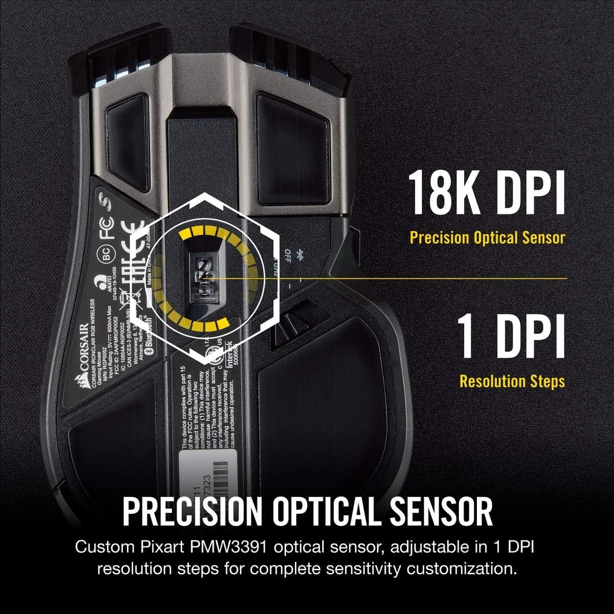 Wireless Gaming Mouse 18000 DPI RGB 10 Buttons Sub-1ms FPS MOBA