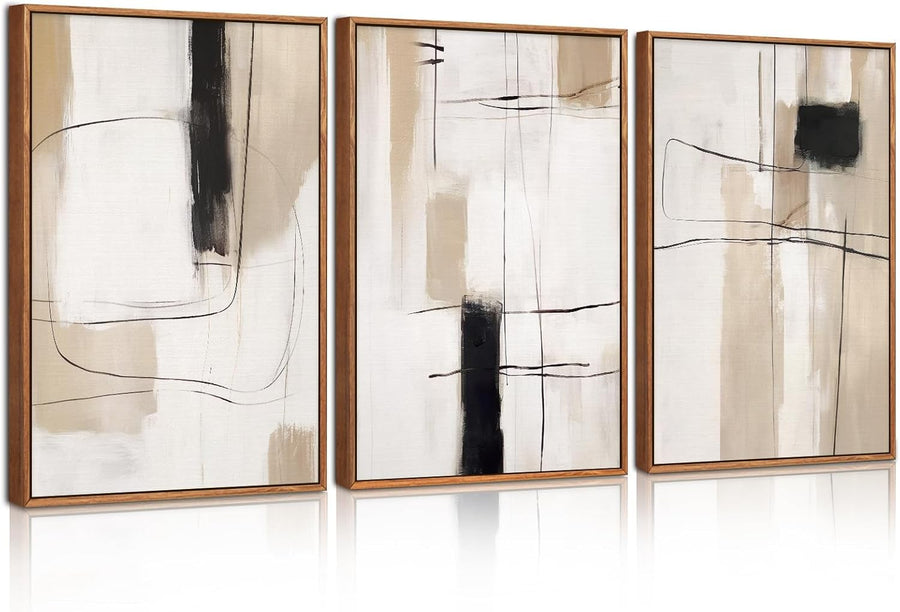 Abstract Yellow Grey Canvas Wall Art Set 3 Framed 30x40cm
