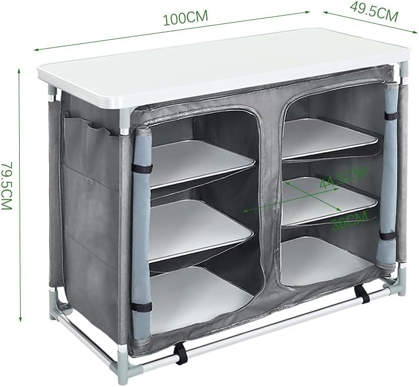 Portable Outdoor Camping Kitchen with 6 Shelves & Storage Bag, Foldable Table