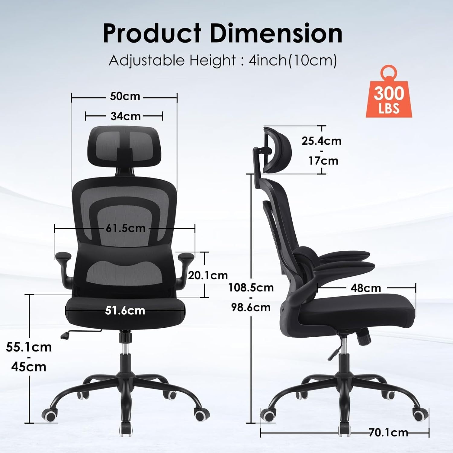 Ergonomic Mesh Office Chair Lumbar Support Flip-Up Arms Adjustable Desk Computer