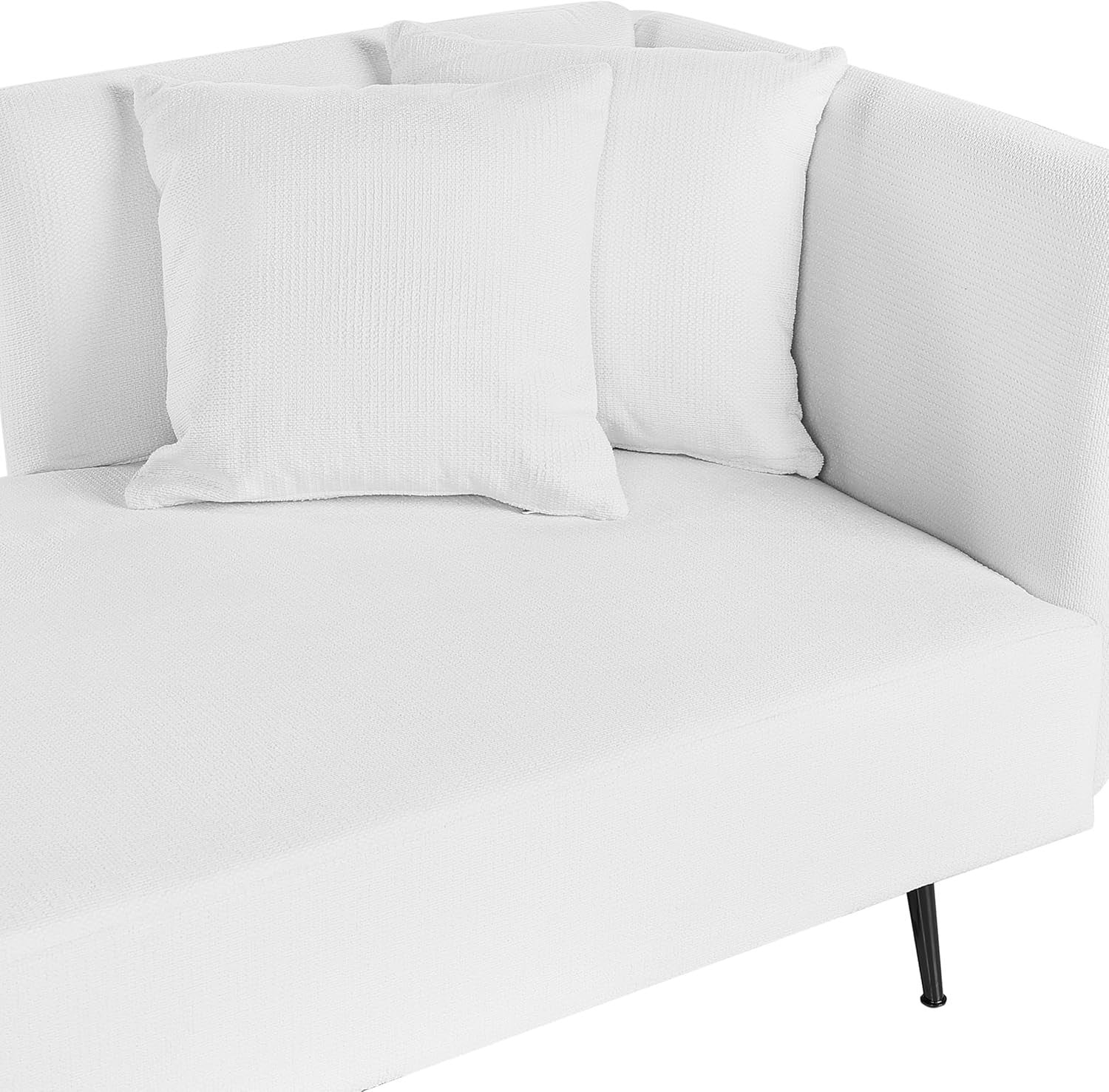 Modern White Chaise Lounge Sofa | Cushions, Metal Legs, Compact Seating