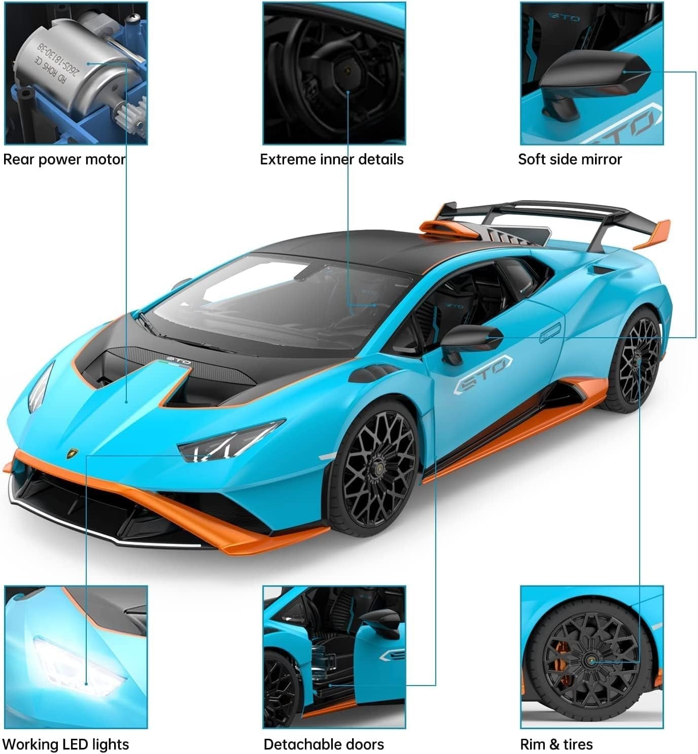 1:14 Blue RC Sports Car with LED Lights – Realistic Racing Toy for Kids & Adults