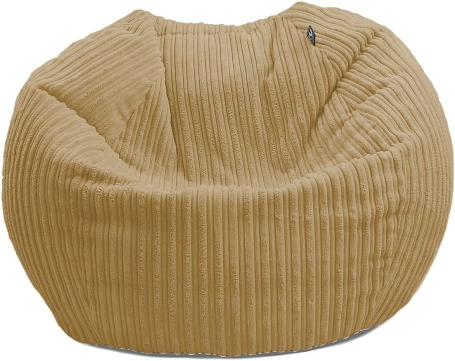 Kids Cord Bean Bag Chair - Soft Mini Slouch Seat, Caramel, Washable, 60x80cm