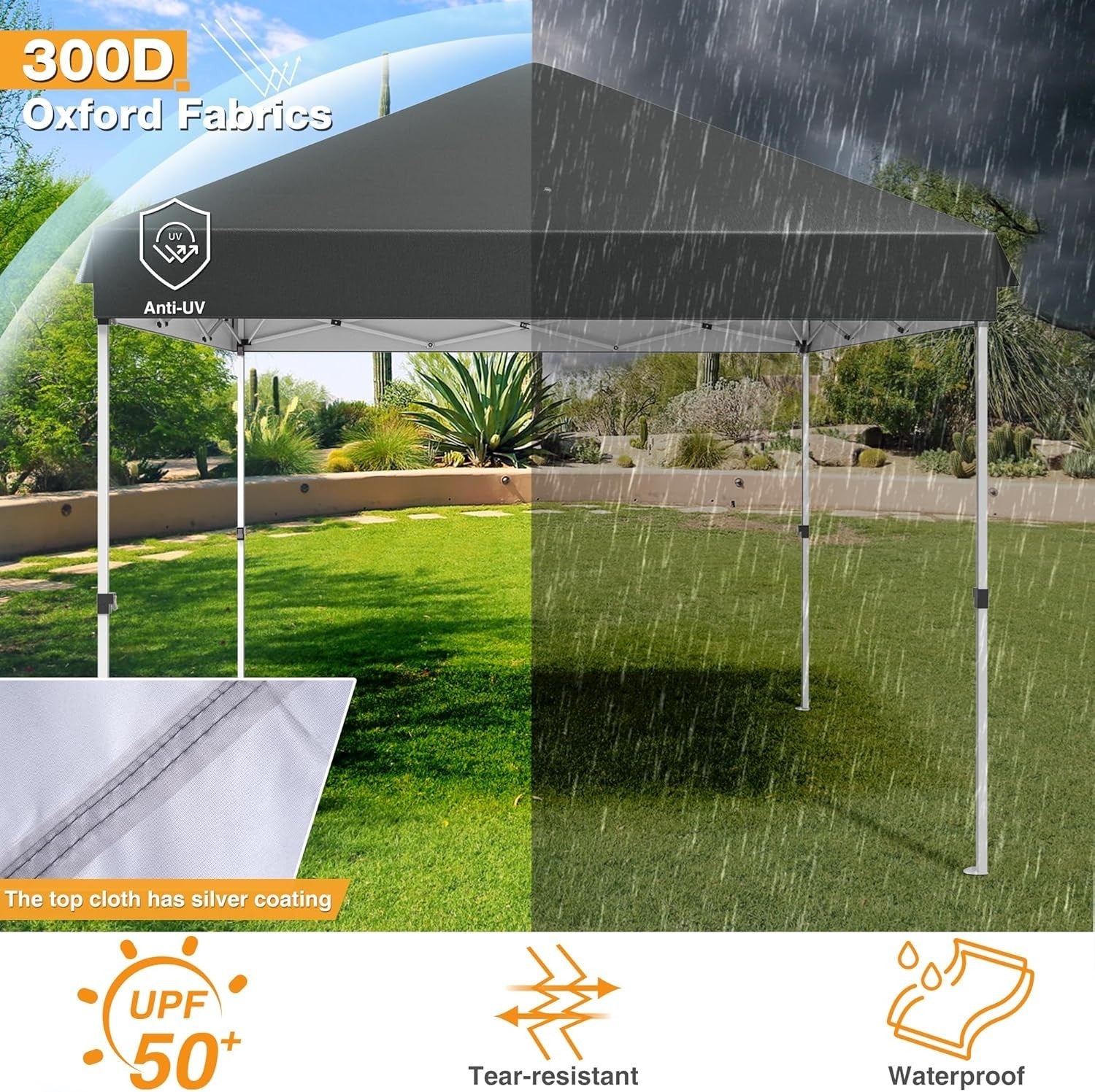 3x3M Dark Grey Pop Up Gazebo Waterproof Windproof Garden Camping Tent