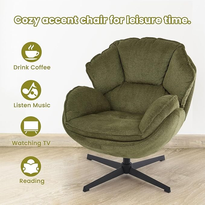 Swivel Accent Chair Tub Armchair Upholstered Metal Legs Green