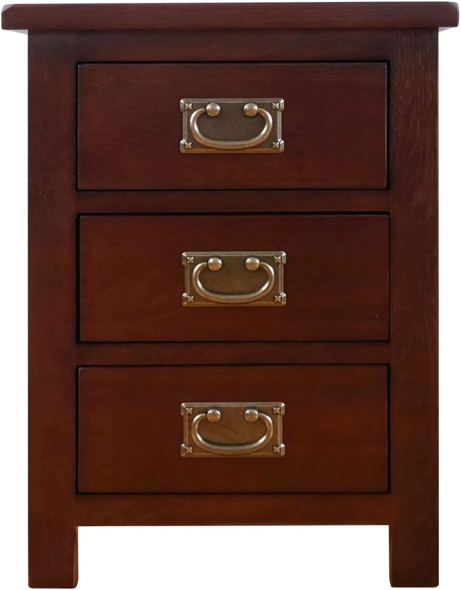 Walnut Solid Oak Bedside Table with 3 Drawers – Classic Wooden Nightstand