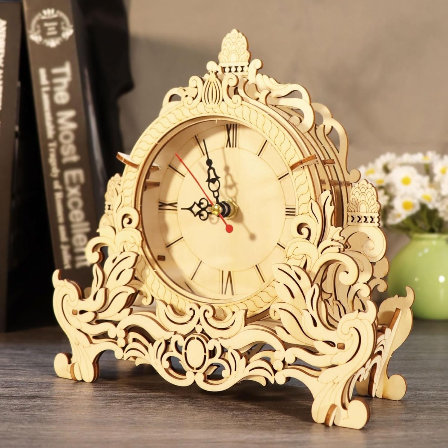 3D Wooden Puzzle Clock Kit DIY Desktop Decor Silent Movement Gift