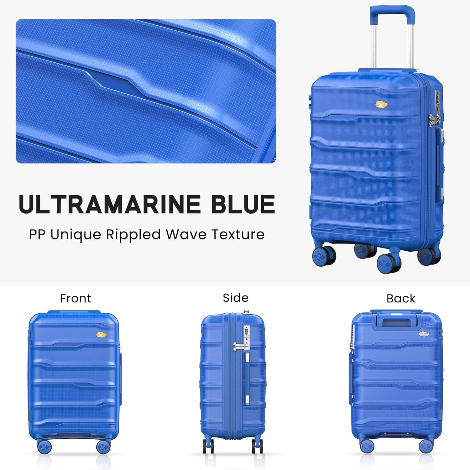 20 Inch Hard Shell Cabin Suitcase PP Lightweight 4 Spinner Wheels TSA