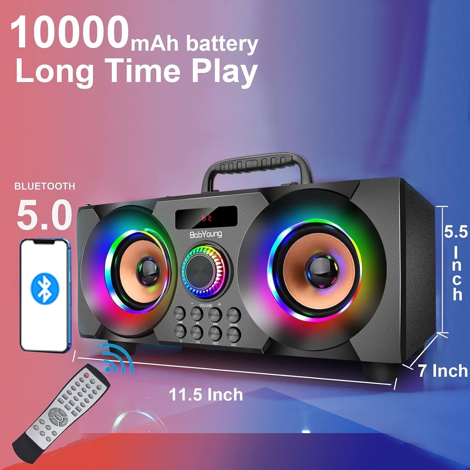 80W Portable Bluetooth Speaker Subwoofer Bass LED Lights FM MP3 USB AUX