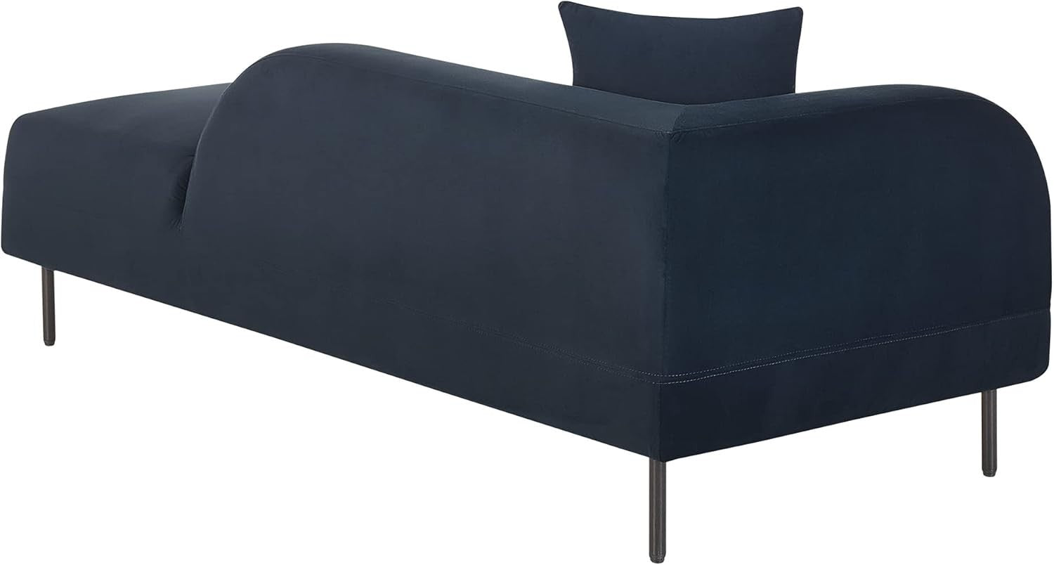 Soft Velvet Left Hand Chaise Lounge Navy Blue Retro Style with Cushion & Metal