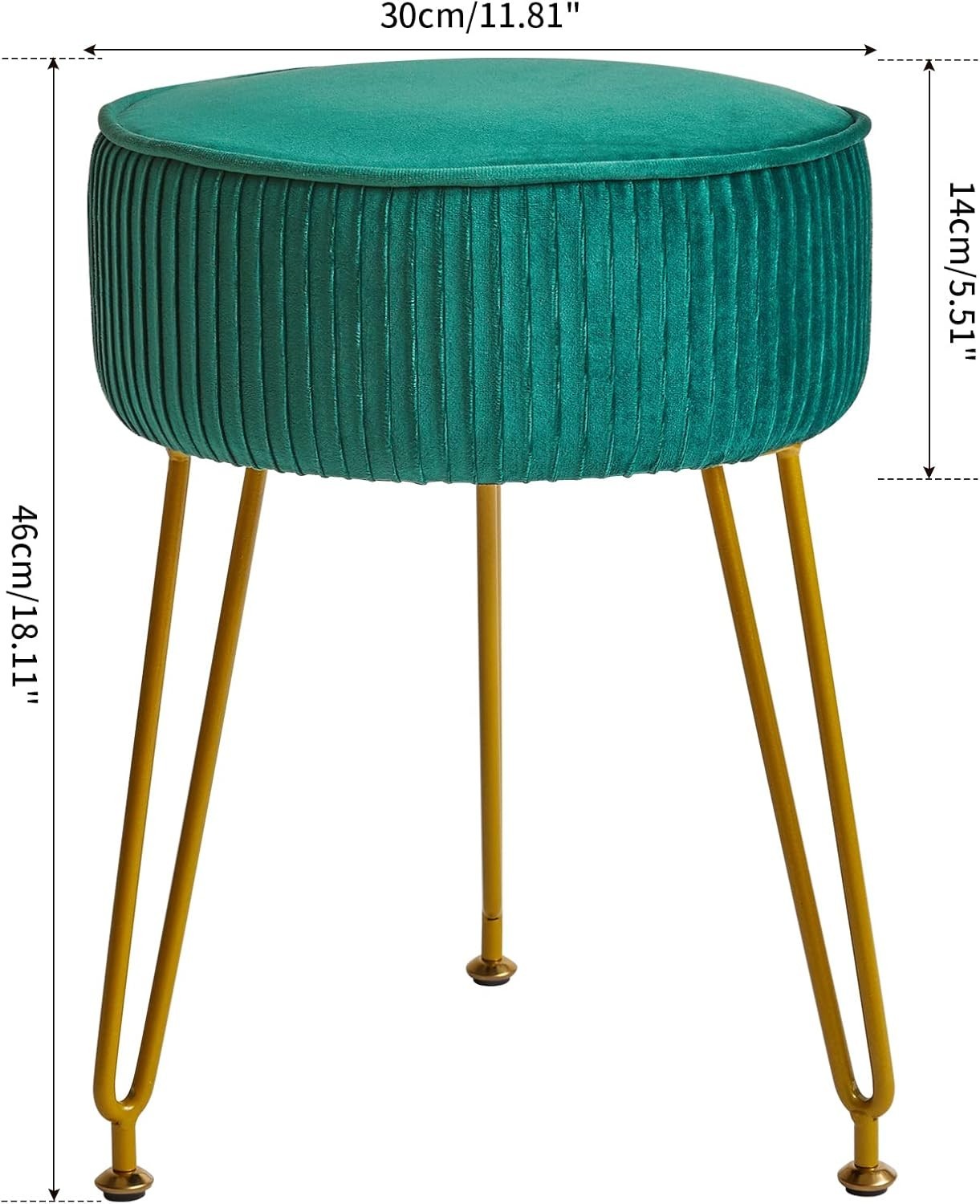Velvet Round Footrest Stool with Golden Steel Legs – Creamy-White Vanity Seat