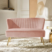 Pink Velvet 2 Seater Sofa Armless Loveseat Gold Legs for Lounge or Flat