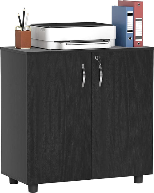 Black Lockable Storage Cabinet 80x40x80cm 2 Shelf Office Cupboard