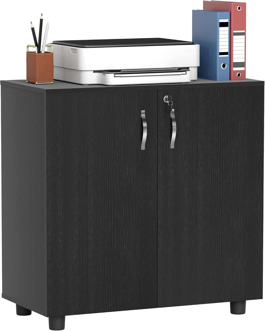 Black Lockable Storage Cabinet 80x40x80cm 2 Shelf Office Cupboard