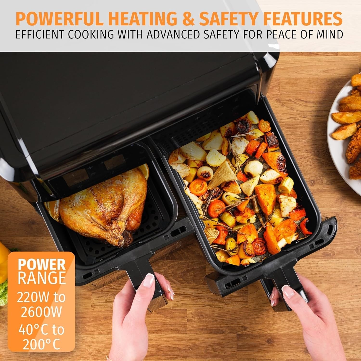Dual Basket Air Fryer 9L 2600W Viewing Window 13 Modes Touch LED 40-200C