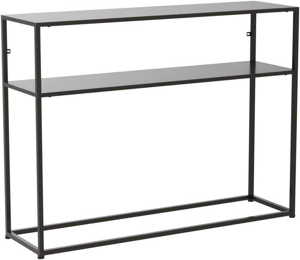Black Metal Console Table with Shelf, Narrow Hallway Side Table, Storage