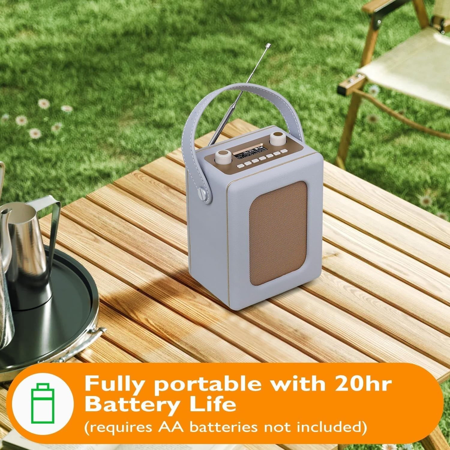 Portable DAB+ Digital Radio Bluetooth CR9 Grey 20hr Play Dual Alarm