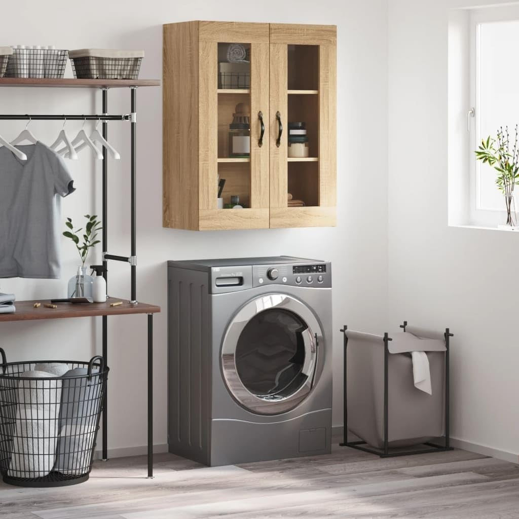 Wall-Mounted Sonoma Oak Storage Cabinet with 3 Doors & Metal Handles