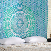 Sea Green Mandala Cotton Tapestry 137x213cm Boho Wall Decor