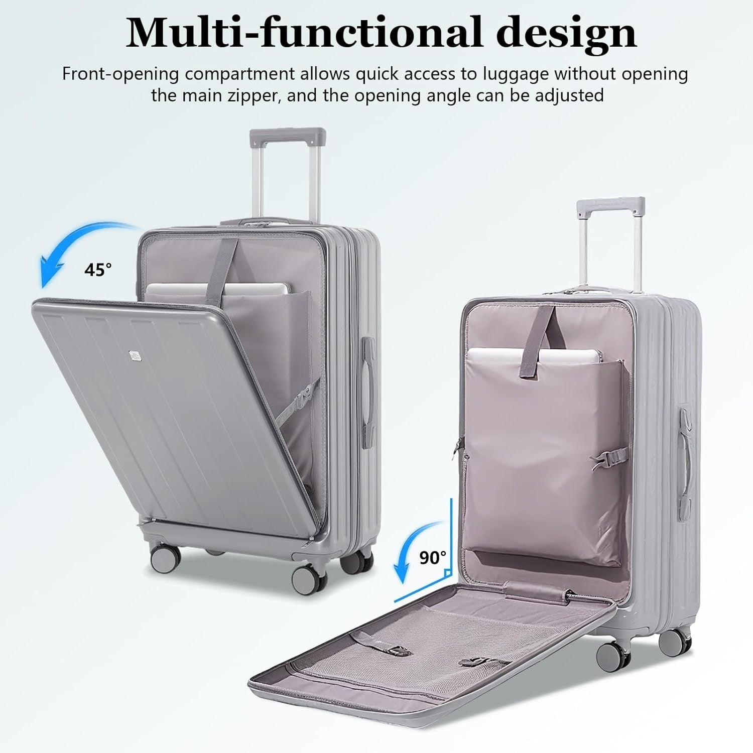 Silver 20” Cabin Suitcase Hard Shell USB Charge Spinner Wheels