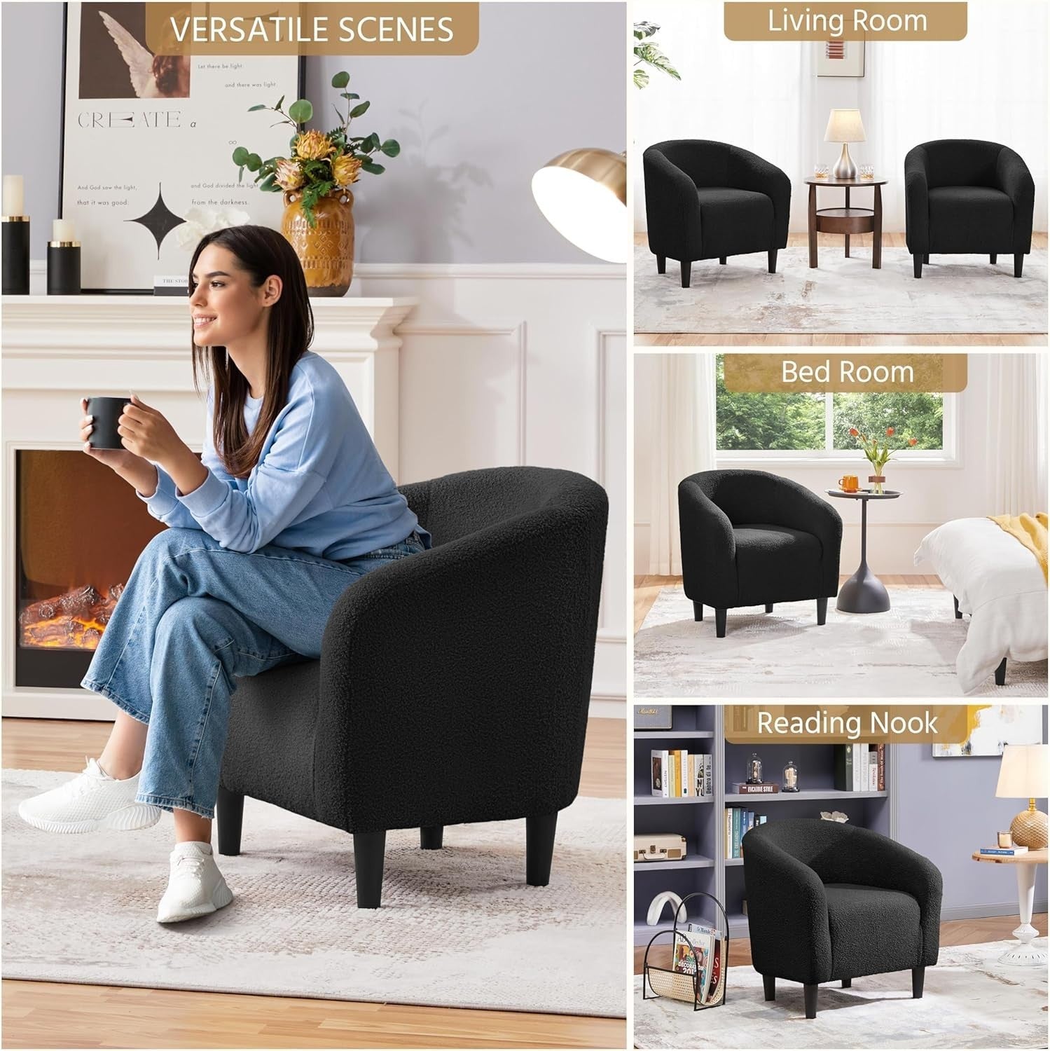 Cozy Tub Chair with Boucle Fabric Upholstery | Compact Accent Armchair