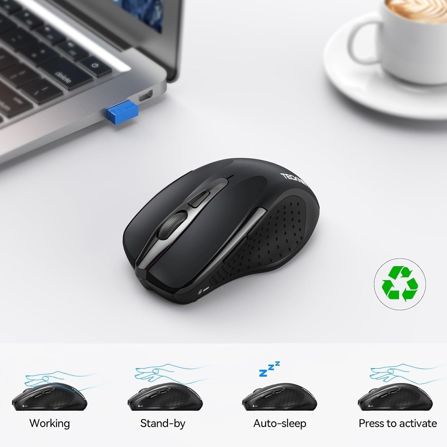 Silent Ergonomic Bluetooth Mouse 4800DPI Rechargeable Wireless for Laptop PC