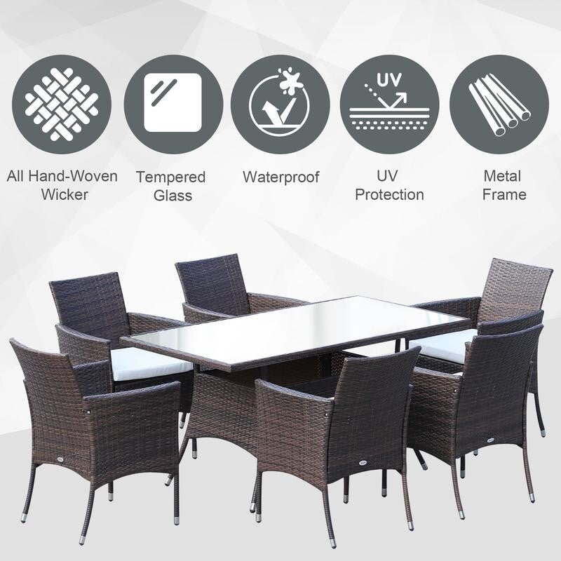 6 Seater Rattan Garden Dining Set Table Chairs Outdoor Furniture Brown Patio