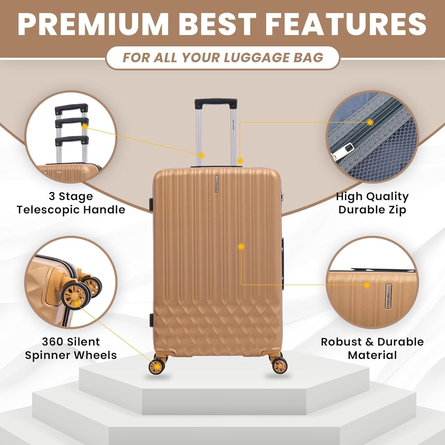 24 Inch Medium ABS Hard Suitcase Lightweight 4 Spinner Wheels 66L
