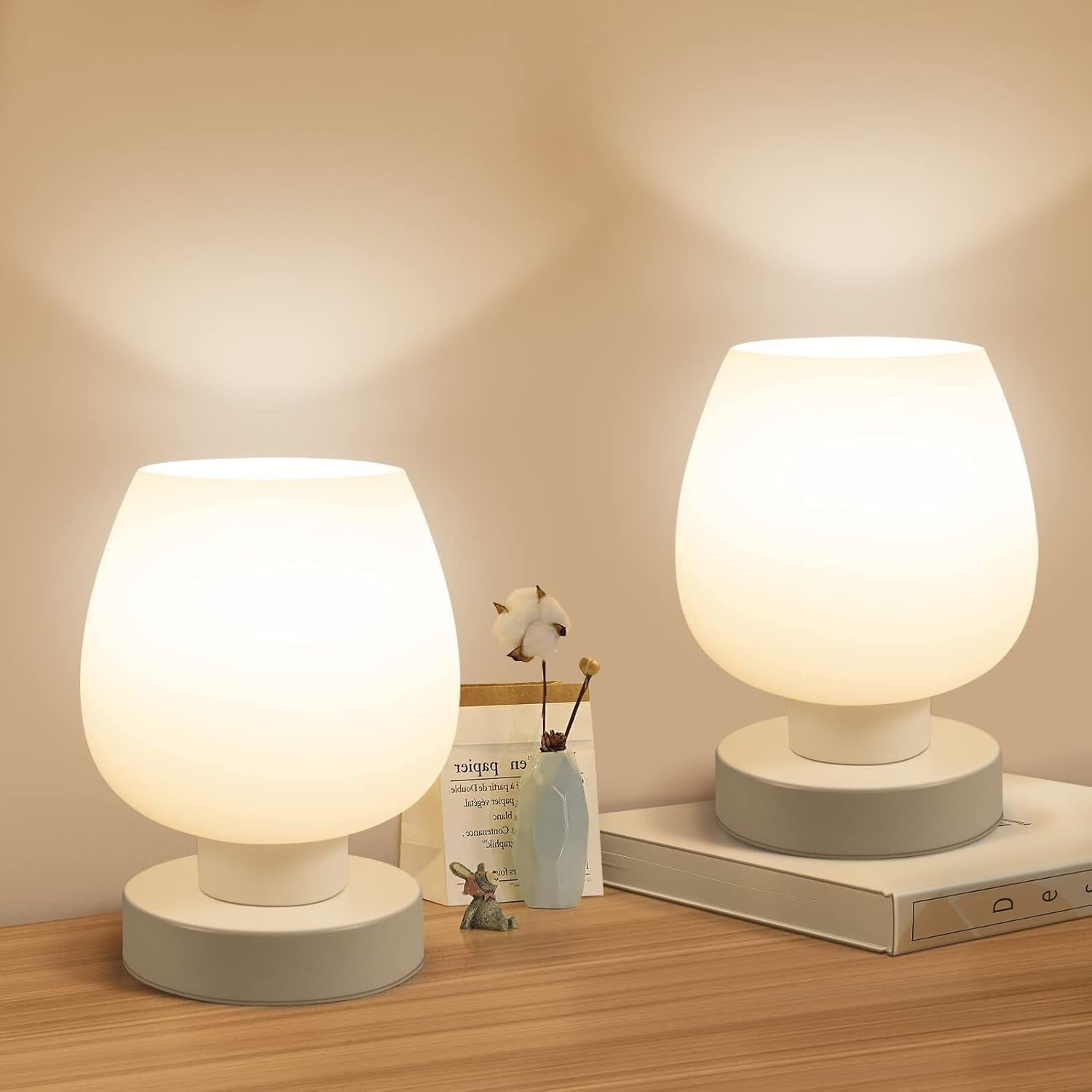 Touch Bedside Table Lamps Set of 2 3 Way Dimmable Opal Glass Night Lights