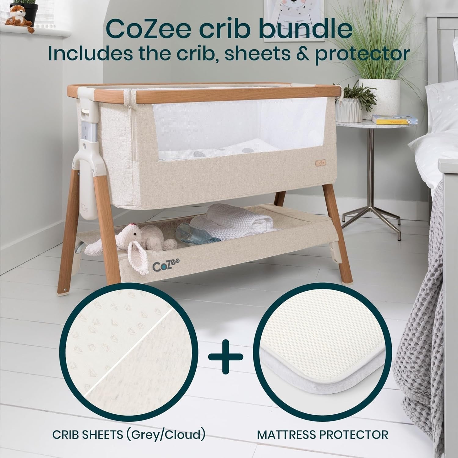 Foldable Baby Bedside Crib Co-Sleeper Cot with Mattress Travel Bag Bundle Walnut