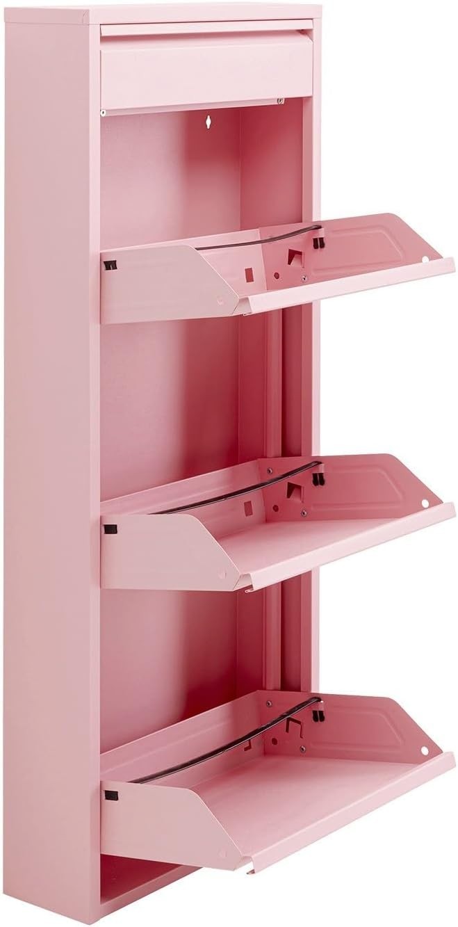 Slim Pink Shoe Cabinet with Drawers – 4 Flip Compartments Hallway Storage