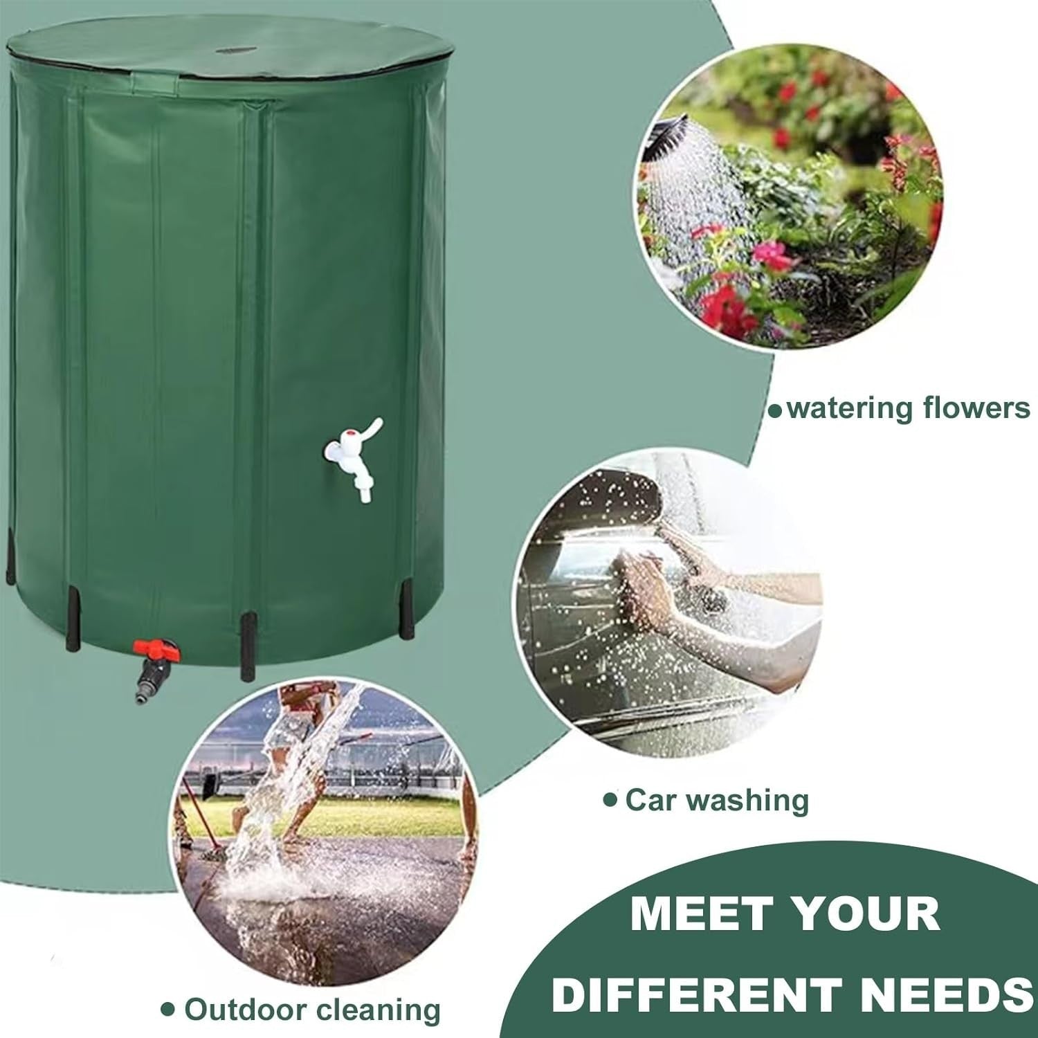 100L Foldable Garden Water Butt with Tap & Stand – Rain Barrel System