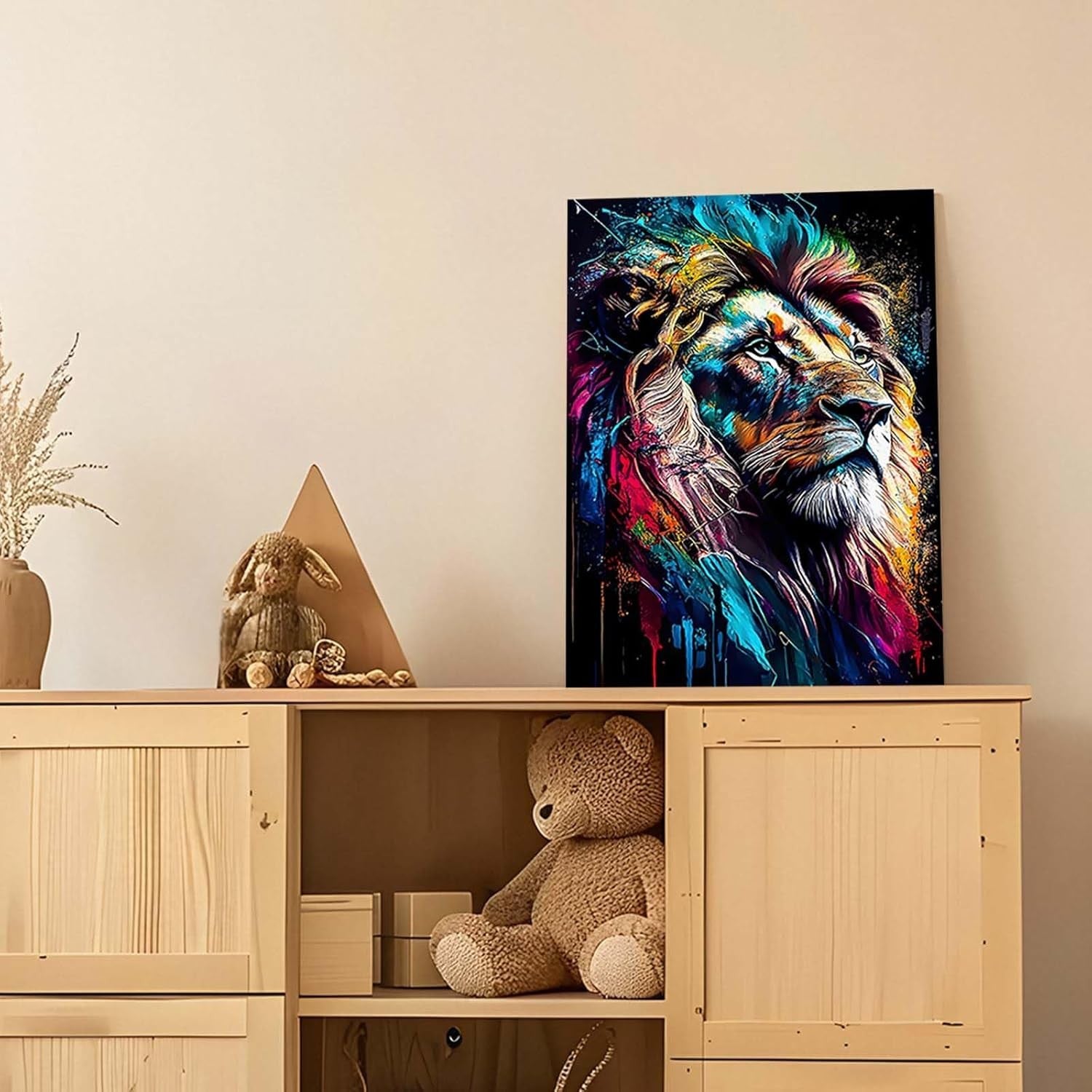 Colourful Lion Canvas Wall Art 12x16 Framed Modern Poster