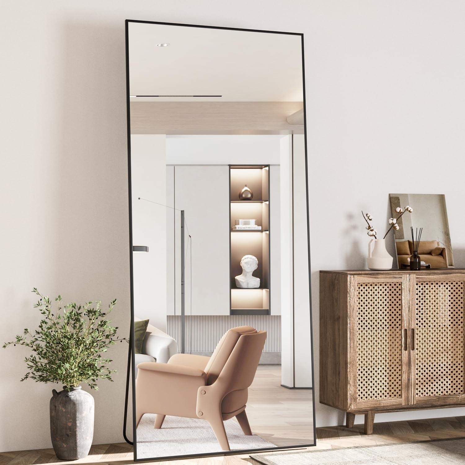 Full Length Floor Mirror 180x80cm Black Frame, Lean or Hang, Crystal Clear