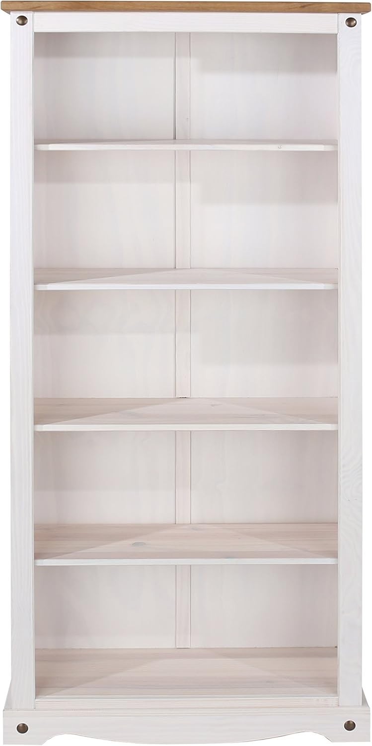 Solid Pine 5 Tier Tall Bookcase Wooden Storage Shelves White