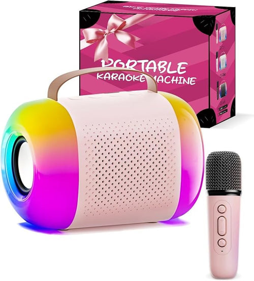 Mini Bluetooth Karaoke Machine for Kids with 1 Mic, LED Lights & Voice Changer