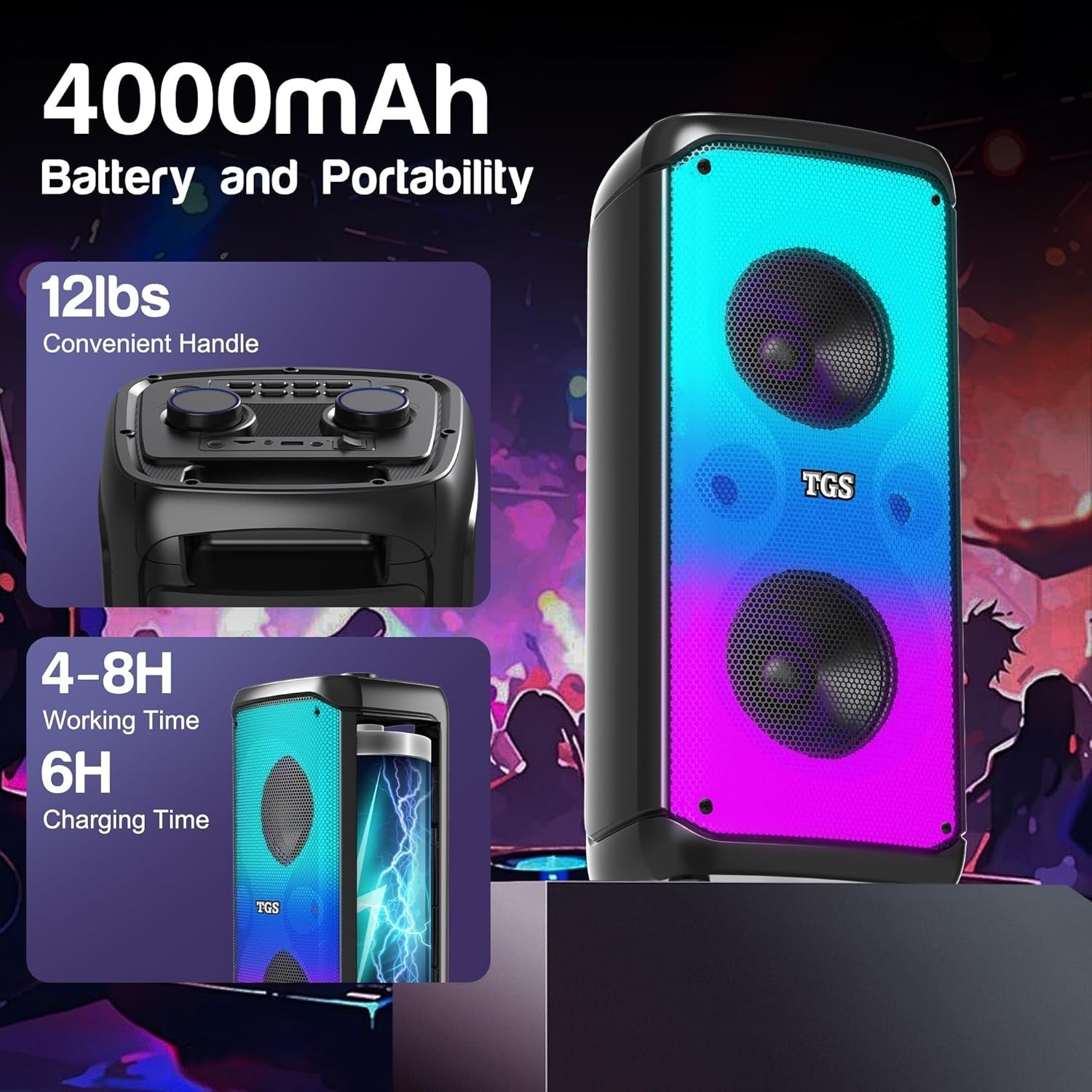 6.5" Dual Karaoke Machine 2 Wireless Mics Bluetooth PA Speaker LED Disco Lights