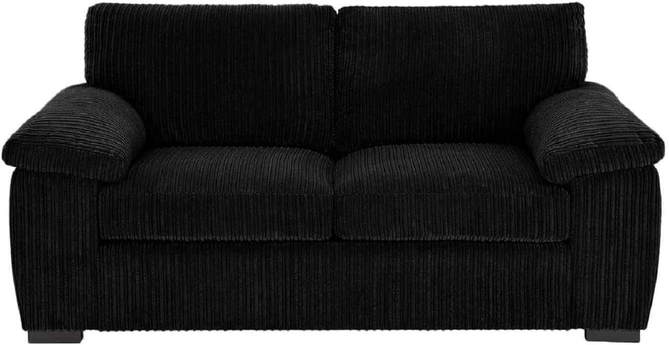 Black 2 Seater Jumbo Cord Sofa Compact Couch for Small Rooms Flats Home