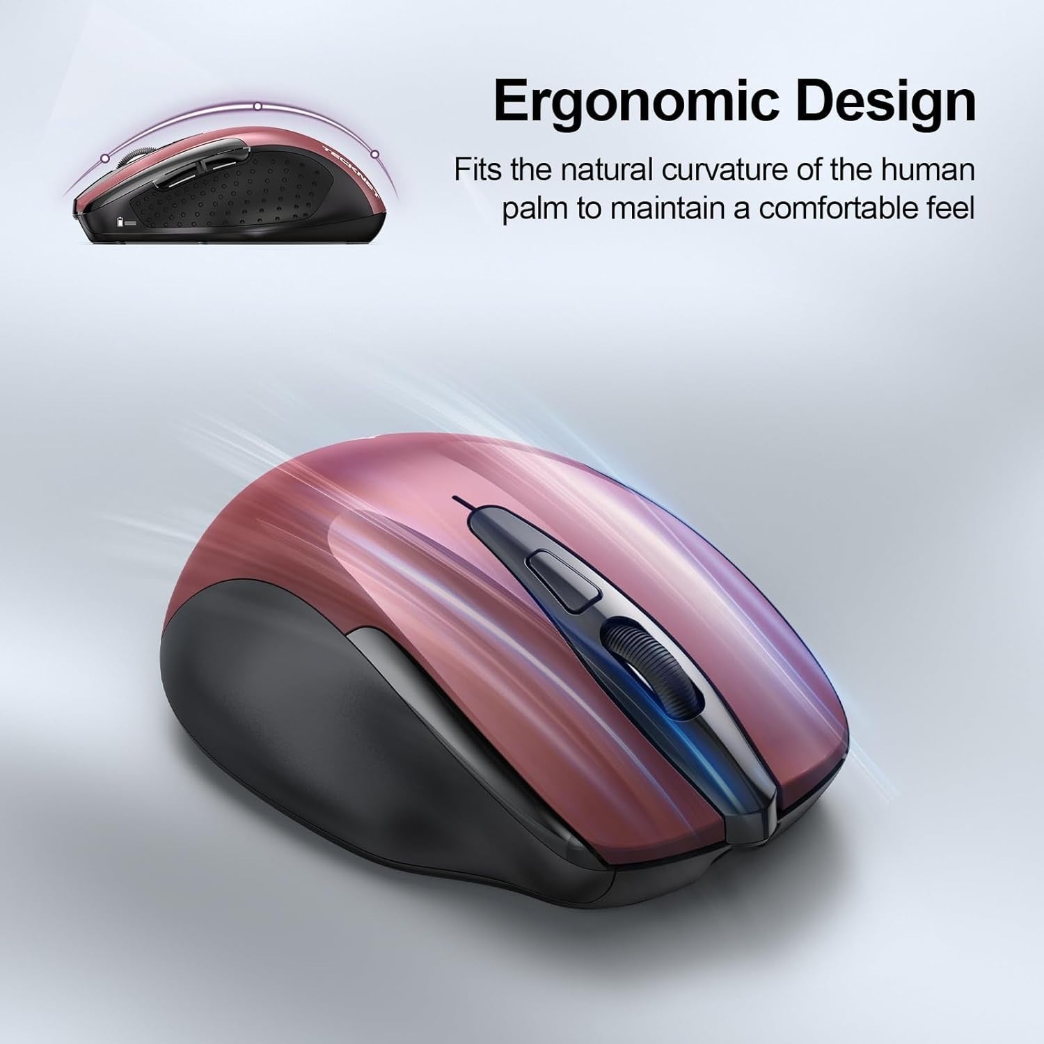 Red Rechargeable Wireless Mouse Silent Bluetooth Tri Mode 4800DPI Ergonomic