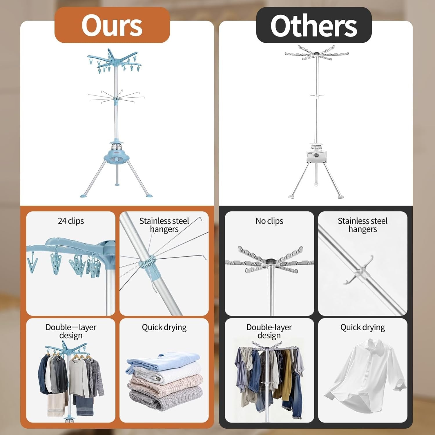 1000W Heated Clothes Airer with Cover 2 Tier Electric Dryer Timer Foldable