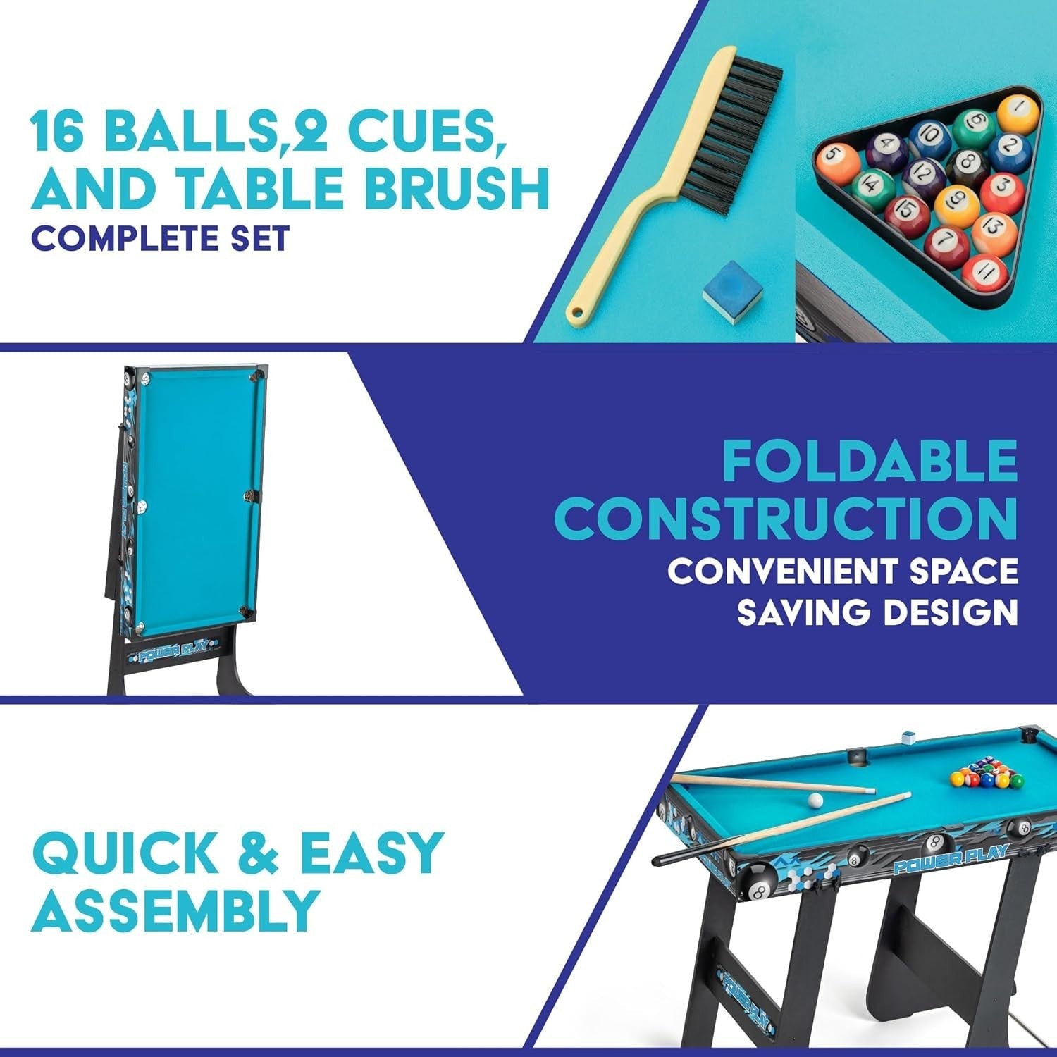 3FT Folding Pool Table Mini Billiards Game Compact Wood Set Kids Adults