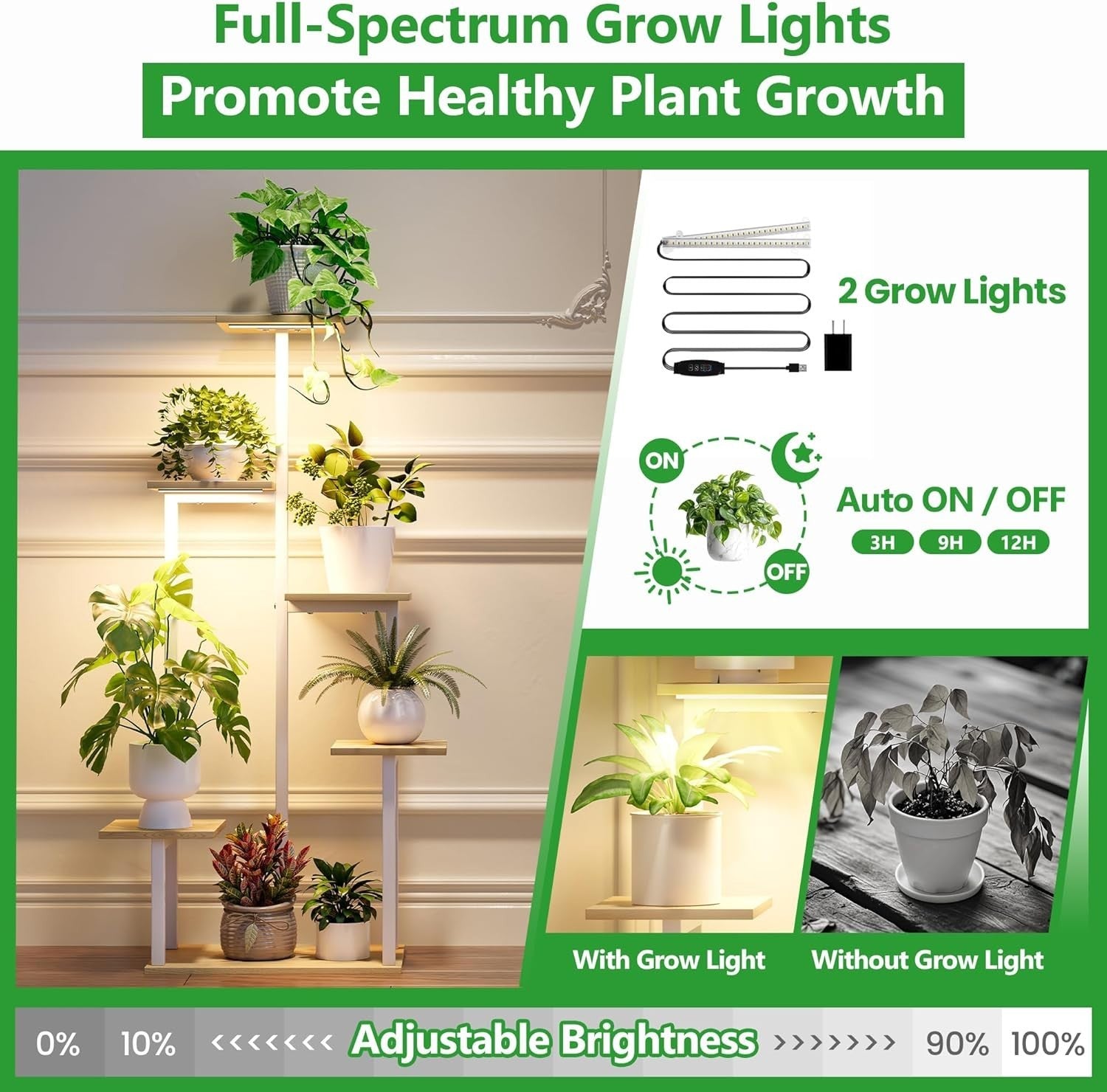 6-Tier Plant Stand with Grow Lights, Tall Metal Indoor Flower Shelf for Home & G